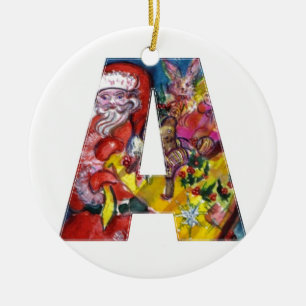 CHRISTMAS EIN SCHREIBEN / SANTA MIT GIFTS-MONOGRAM KERAMIKORNAMENT