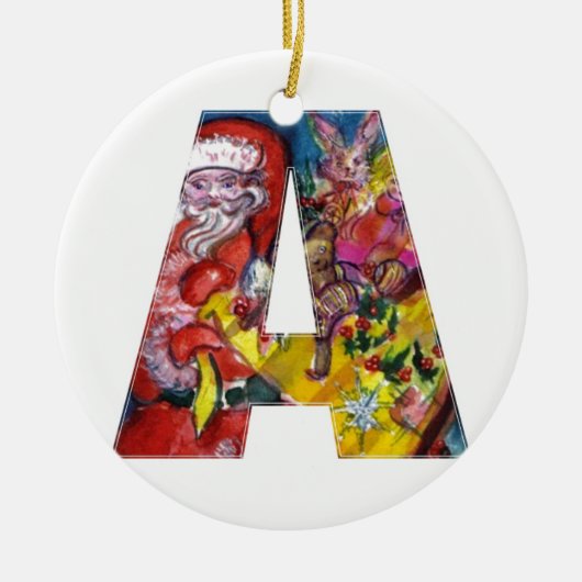 CHRISTMAS EIN SCHREIBEN / SANTA MIT GIFTS-MONOGRAM KERAMIKORNAMENT (Vorne)