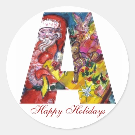 CHRISTMAS EIN SCHREIBEN / SANTA MIT GIFTS-MONOGRAM RUNDER AUFKLEBER (Vorderseite)