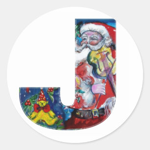 CHRISTMAS EIN SCHREIBEN / SANTA MIT VIOLIN-MONOGRA RUNDER AUFKLEBER