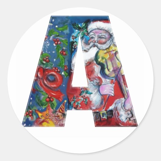 CHRISTMAS EIN SCHREIBEN / SANTA MIT VIOLIN-MONOGRA RUNDER AUFKLEBER (Vorderseite)