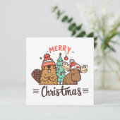 Christmas Elche und Biber Kanada Feiertagskarte (Stehend Vorderseite)