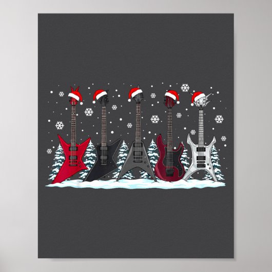 Christmas Electric Guitars Metalhead Guitarist Xma Poster (Vorne)