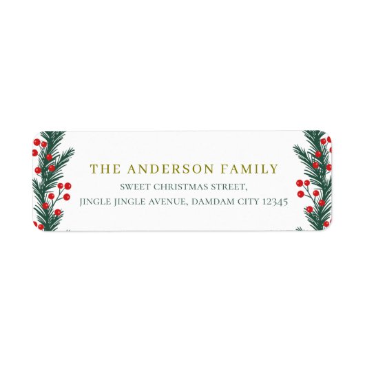 Christmas Elegant Holly Berry Return Address (Vorne)