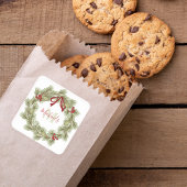 Christmas Elegant Wreath Red Holly Monogram Quadratischer Aufkleber