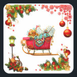 Christmas Elemente Quadratischer Aufkleber<br><div class="desc">Weihnachten Weihnachten Weihnachtsclaus,  gefrorene Freunde bunt ,  Vintage magische Schneeflocke Kunst,  Geschenke Retro Spaß Himmel,  leichte Freude Schlittenschnee,  Glockenjahr neue Feier,  glückliche Weihnachten Winterurlaub,  Bälle fröhliche Cartoon Illustration,  Bäume Schlittenschmuck niedlich,  Weihnachtsklaus , </div>