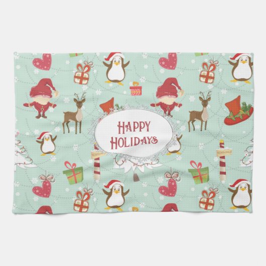 Christmas Elements Reindeer Elves Geschirrtuch (Horizontal)