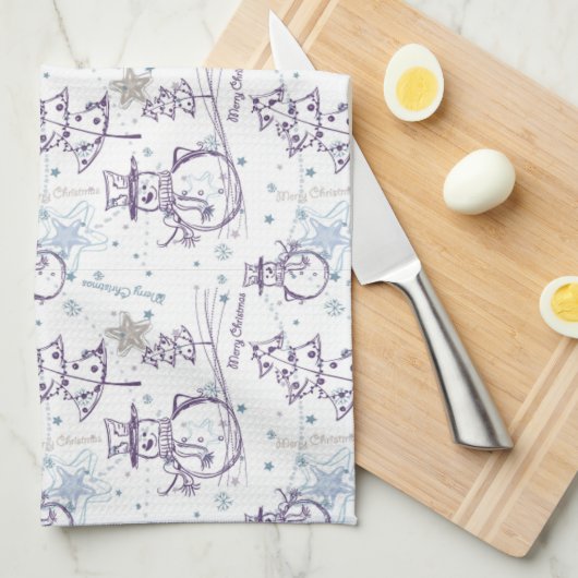 Christmas Elements Snowman Sketch Geschirrtuch (Viertel Falte)