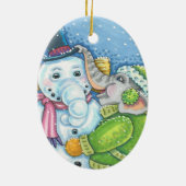 CHRISTMAS ELEPHANT GEBÄUDE NIEDLICH PACHYDERM SNOW KERAMIK ORNAMENT (Hinten)