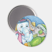 CHRISTMAS ELEPHANT GEBÄUDE NIEDLICH PACHYDERM SNOW MAGNET (Vorderseite/Rückseite)