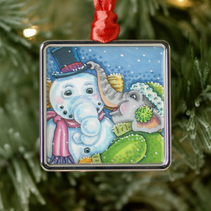 CHRISTMAS ELEPHANT GEBÄUDE NIEDLICH PACHYDERM SNOW ORNAMENT AUS METALL
