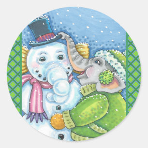 CHRISTMAS ELEPHANT GEBÄUDE NIEDLICH PACHYDERM SNOW RUNDER AUFKLEBER