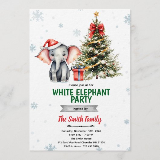 Christmas Elephant Party Invitation Einladung (Vorderseite)