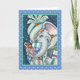 CHRISTMAS ELEPHANT, TRUNKFUL VON GIFTS UND GUTER K FEIERTAGSKARTE