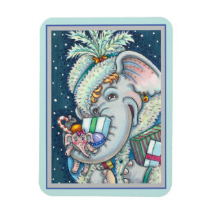 CHRISTMAS ELEPHANT, TRUNKFUL VON GIFTS UND GUTER K MAGNET