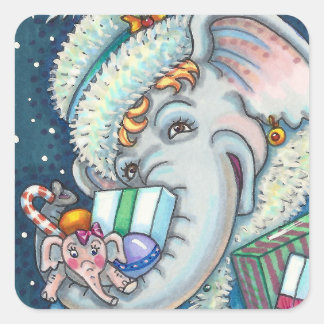 CHRISTMAS ELEPHANT, TRUNKFUL VON GIFTS UND GUTER K QUADRATISCHER AUFKLEBER