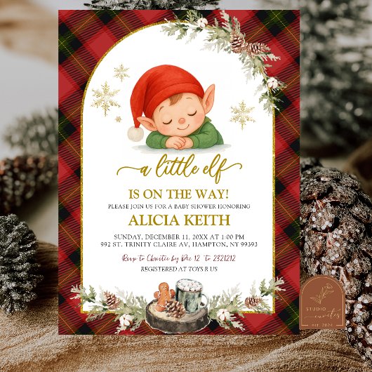 Christmas Elf Boy Baby Shower Invitation Einladung