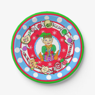 Christmas Elf Boy Whimsical Candy Polka Dot Pappteller