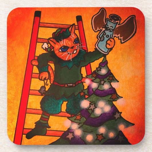 Christmas Elf Cat Untersetzer (Vorderseite)