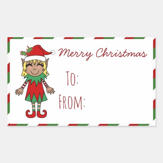 Christmas Elf Girl Frohe Weihnachtsgeschenk Rechteckiger Aufkleber (Vorderseite)