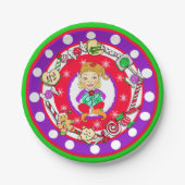 Christmas Elf Girl Whimsical Candy Polka Dot Pappteller (Vorderseite)