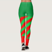 Christmas Elf Green Red Diagonal Stripe Leggings (Rückseite)