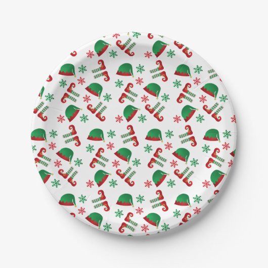 Christmas Elf Hat Snowflakes Pattern Green Red Pappteller (Vorderseite)