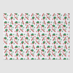 Christmas Elf Hat Snowflakes Pattern Red Green Seidenpapier