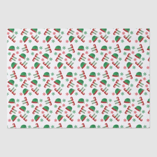 Christmas Elf Hat Snowflakes Pattern Red Green Seidenpapier (Vorderseite)