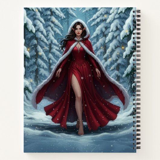 Christmas Elf in Red in Snowy Winter Forest Notizblock (Rückseite)