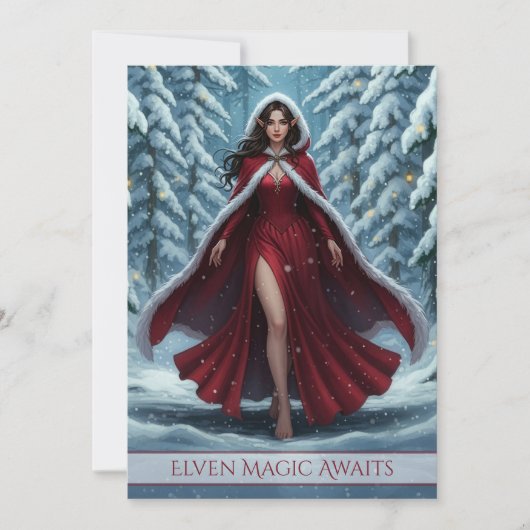 Christmas Elf in Red in Snowy Winter Forest Party Einladung (Vorderseite)