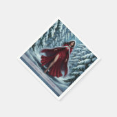 Christmas Elf in Red in Snowy Winter Forest Serviette (Ecke)
