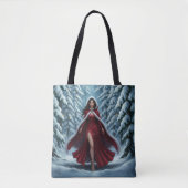 Christmas Elf in Red in Snowy Winter Forest Tasche (Vorderseite)