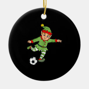 Christmas Elf Kicking Soccer Ball Funny Boys Girls Keramik Ornament