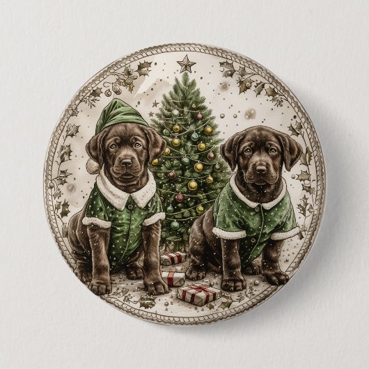 Christmas Elf Labrador Retriever Puppy Button (Vorderseite)