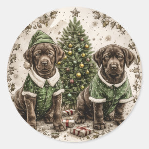 Christmas Elf Labrador Retriever Puppy Runder Aufkleber