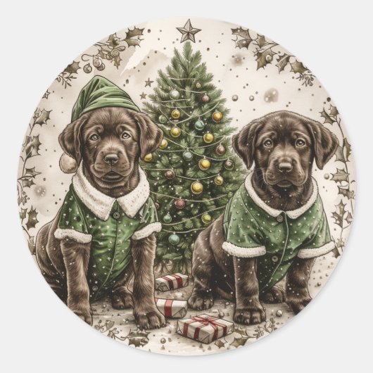 Christmas Elf Labrador Retriever Puppy Runder Aufkleber (Vorderseite)