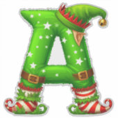 Christmas Elf Letter A Cartoon Character Aufkleber (Vorderseite)