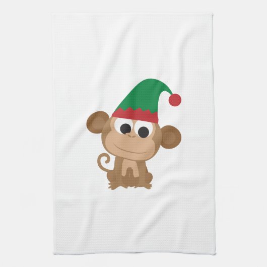Christmas Elf Monkey Geschirrtuch (Vertikal)