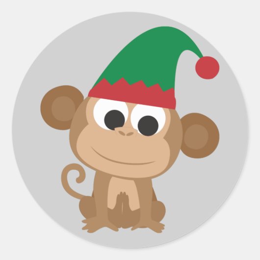 Christmas Elf Monkey Runder Aufkleber (Vorderseite)