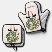 Christmas Elf Oven Mitt & Pot Holders Ofenhandschuh & Topflappen-Set (Vorderseite/Rückseite)