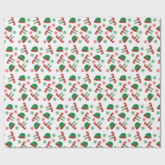 Christmas Elf Pattern Red Green Geschenkpapier (Flach)