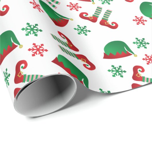 Christmas Elf Pattern Red Green Geschenkpapier (Rolleneckpunkt)