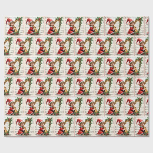 Christmas Elf Playing a Harp Geschenkpapier (Flach)