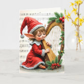 Christmas Elf Playing a Harp Karte (Gelbe Blume)
