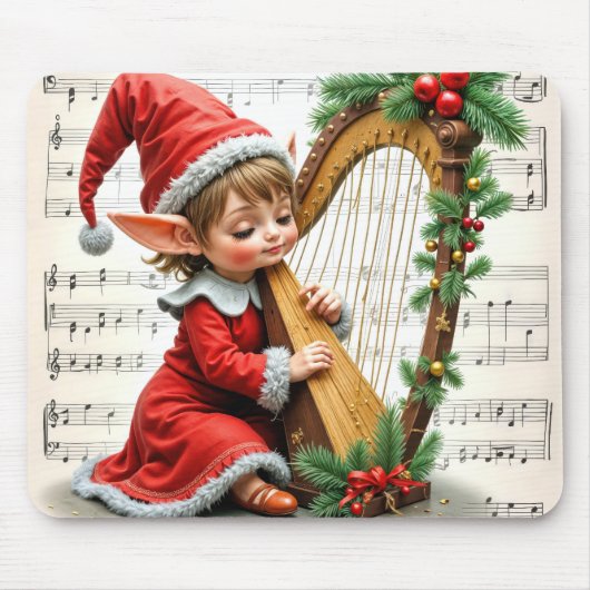 Christmas Elf Playing a Harp Mousepad (Vorne)