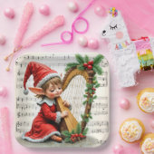 Christmas Elf Playing a Harp Pappteller (Party)