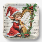 Christmas Elf Playing a Harp Pappteller (Vorderseite)