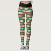 Christmas Elf Red and Green Geometric Stripes Leggings (Vorderseite)