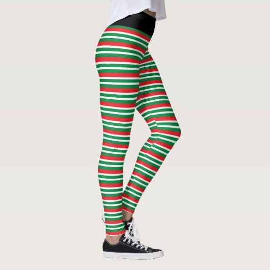 Christmas Elf Red and Green Geometric Stripes Leggings (Rechts)